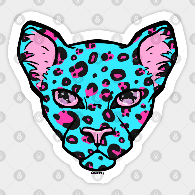 Pink and Blue Leopard Sticker by Jan Grackle